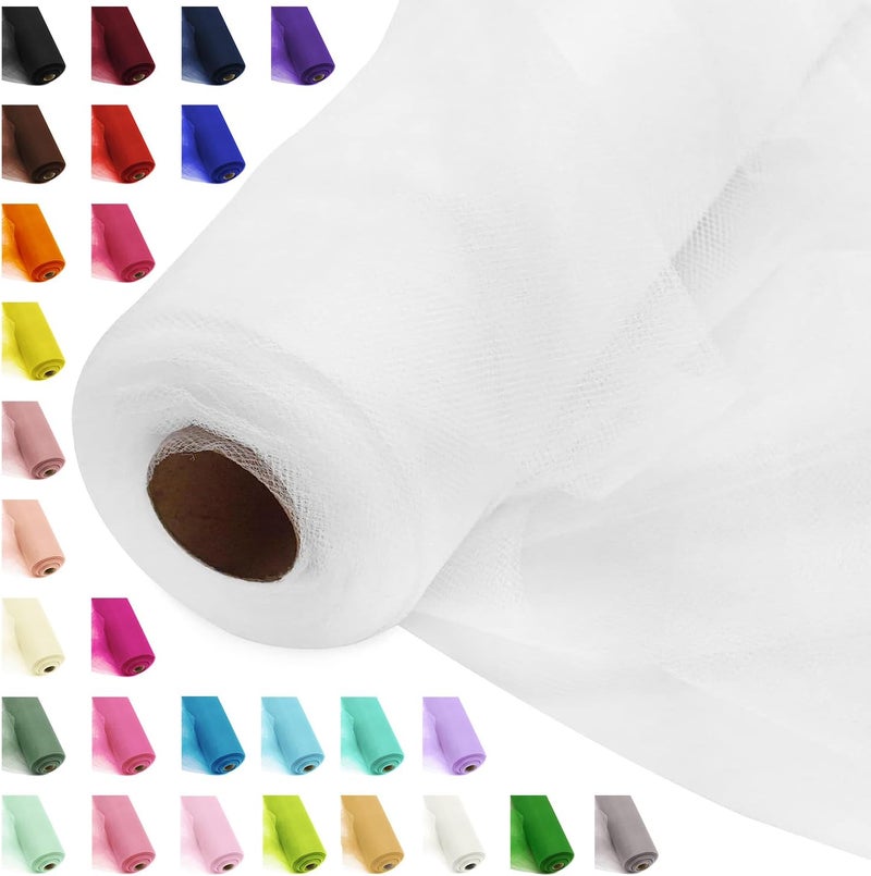 Ableme Deco 54" by 20 Yards White Tulle Fabric Rolls - Tutu Spool Bolt for DIY Wedding Decoration, Baby Shower Tutu Skirt, Gift Wrapping - Large Matte Tulle, Roll Packaging - Image 1